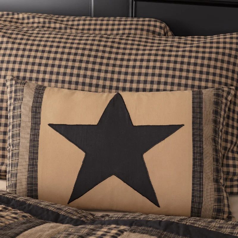 Black Check Star Patch Pillow 14x22 **BACKORDERED UNTIL NOVEMBER 2024**