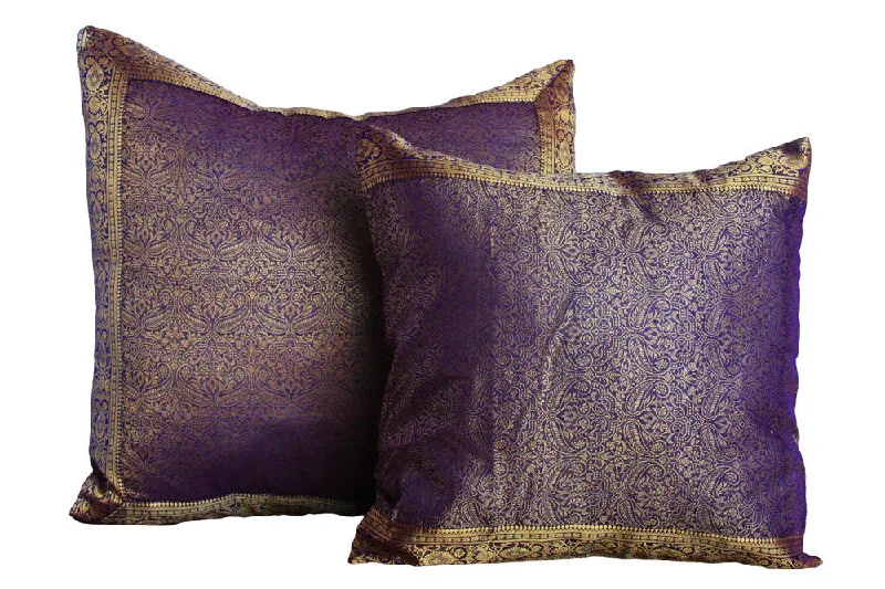 Dark Purple Paisley Sari Pillow Cover