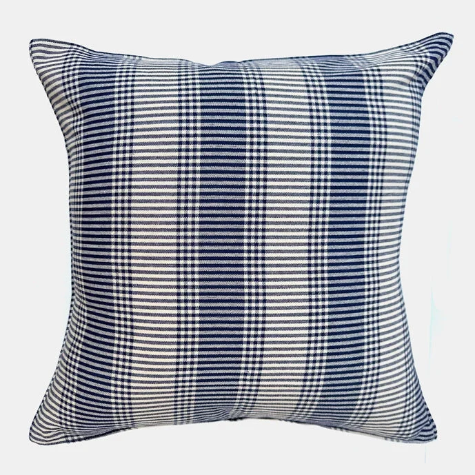 Navy Tartan Stripe Square Pillow