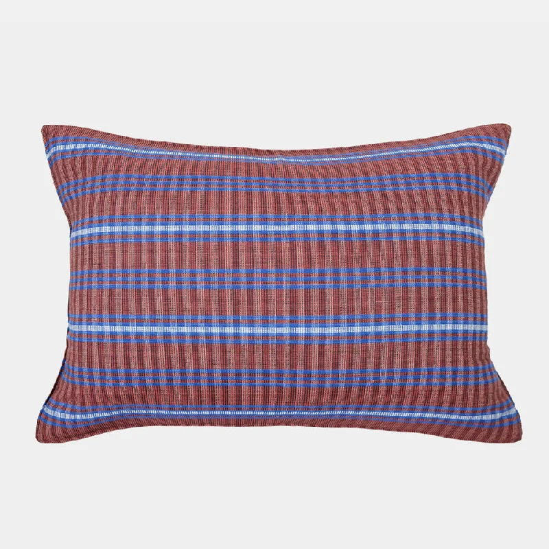 Red and Sky Blue Tartan Lumbar Pillow