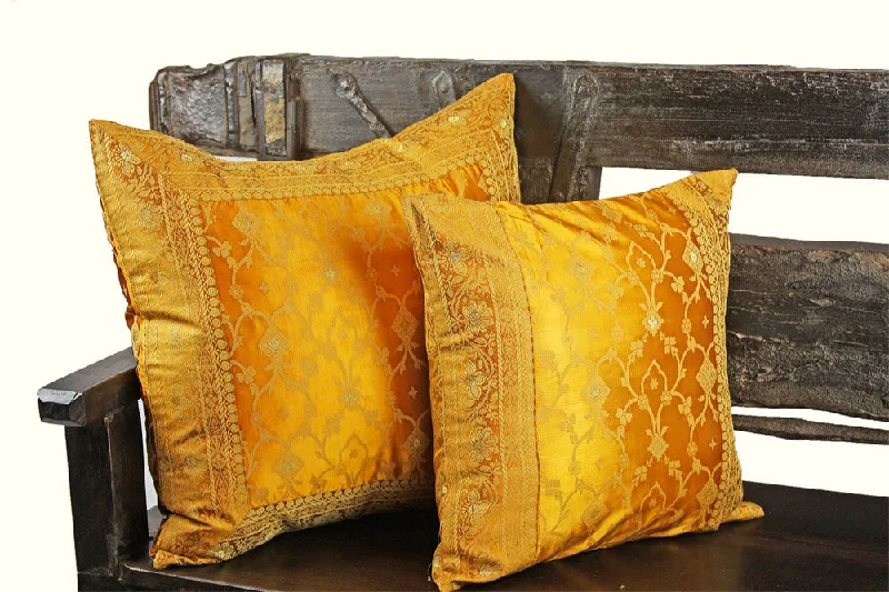 Indian pillows Cover Yellow Gold Kela Sari