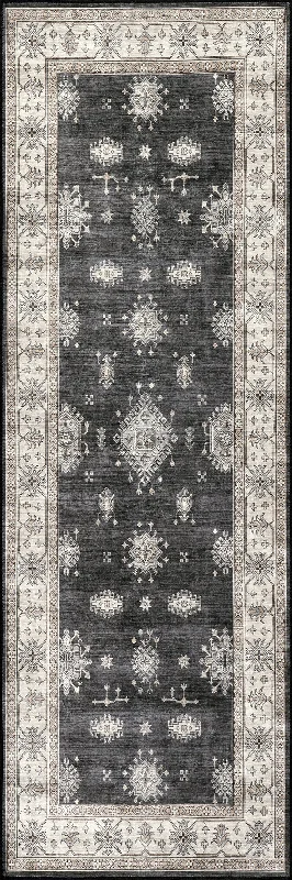 Andrea Bordered Washable Rug | Charcoal