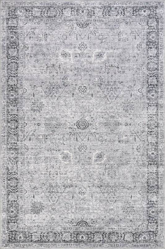 Bayberry Spill Proof Vintage Washable Rug | Light Grey