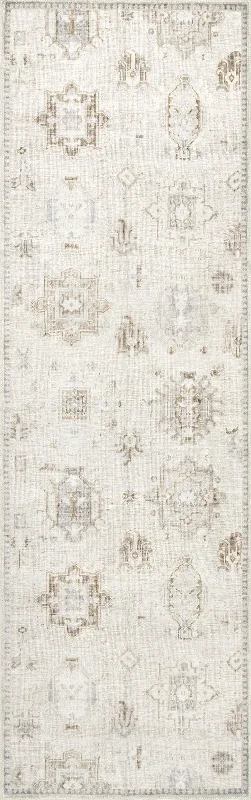 Brenda Hazy Heraldry Washable Rug | Beige