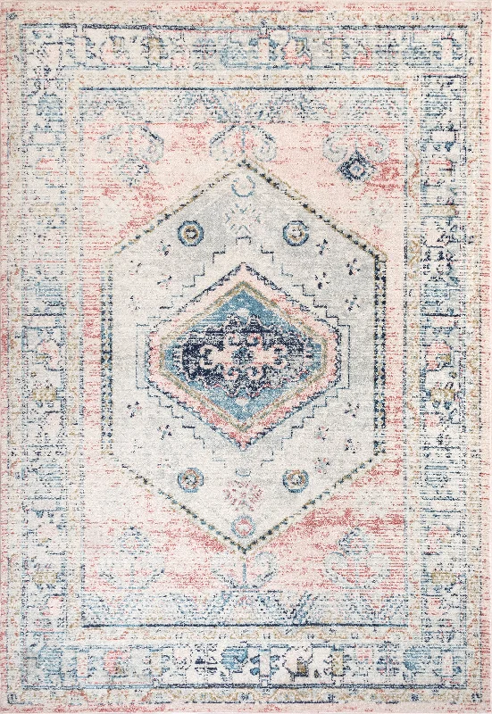 Distressed Jewel Medallion Rug | Light Pink