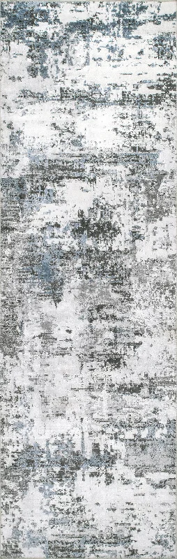 Faded Abstract Washable Rug | Blue Grey