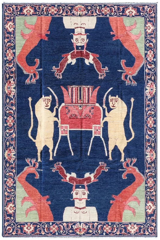 Mughal Animal Grotesques Handwoven Contemporary Rug, J74882