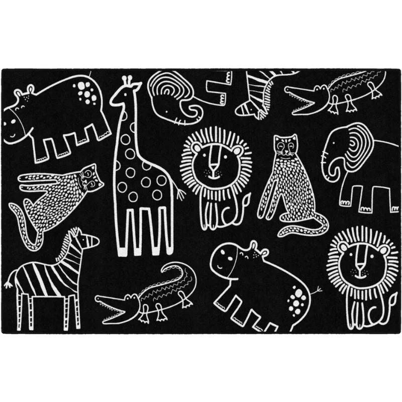 Simply Safari Animals Black and White Rug