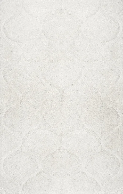 Super Soft Luxury Shag with Carved Trellis Rug | White