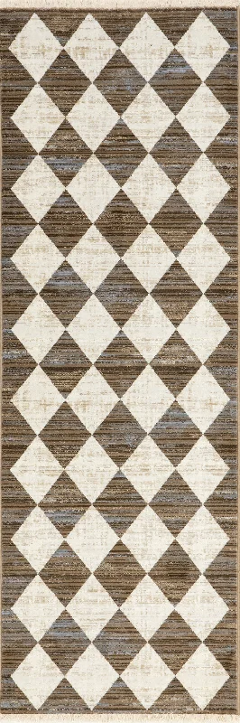 Vanni Checkered Fringed Rug | Beige