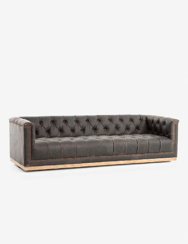 Afia Leather Sofa, Distressed Black