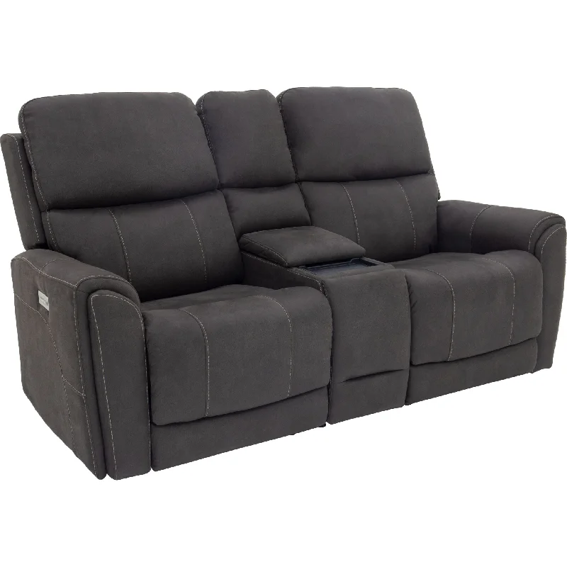 Damon Power Reclining Loveseat with Power Console - Stonewash Gunmetal