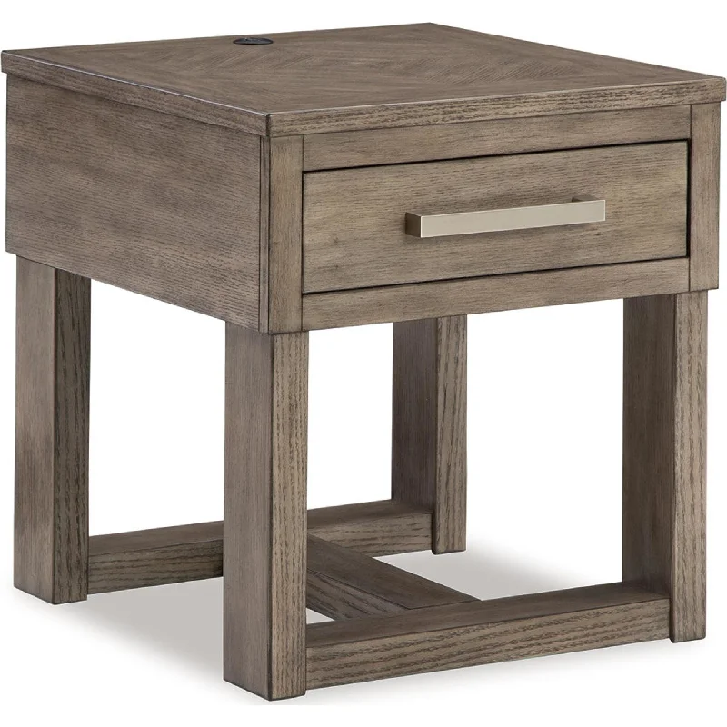 Loyaska End Table - Grayish Brown/White