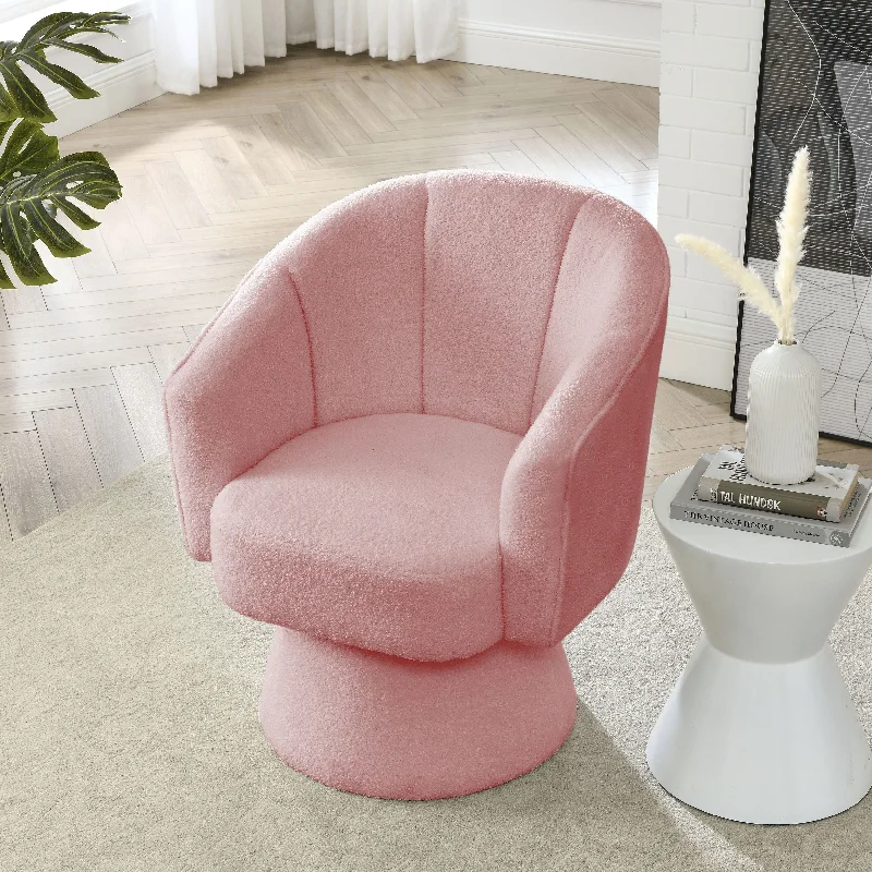 [Video]Welike 29 "W Petal Modern Contemporary Accent Lounge Swivel Chair with Deep Channel Tufting and Base，teddy fabric