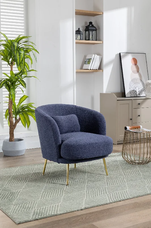 30.32"W Accent Chair Upholstered Curved Backrest Reading Chair Single Sofa Leisure Club Chair with Golden Adjustable Legs For Living Room Bedroom Dorm Room (Navy Boucle)