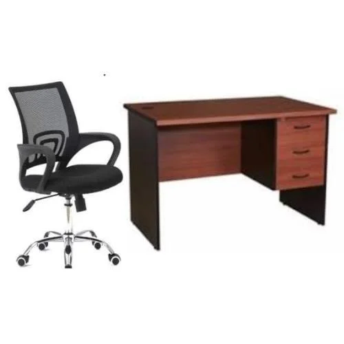 4 feet Office Table with 3 Drawers-Cherry-BLKL +Vigor Chair