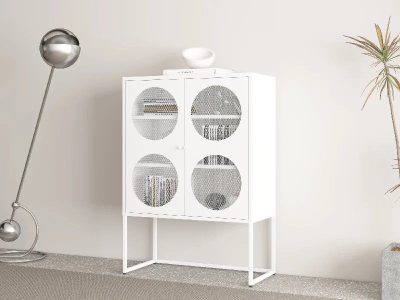 47.2 inches high Metal Storage Cabinet with 2 Mesh Doors, Suitable for Office, Dining Room and Living Room, White