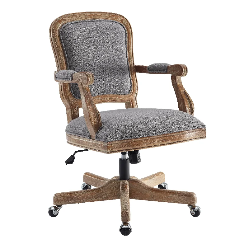 Benzara Fabric Upholstered Wooden Office Swivel Chair with Adjustable Height, Gray