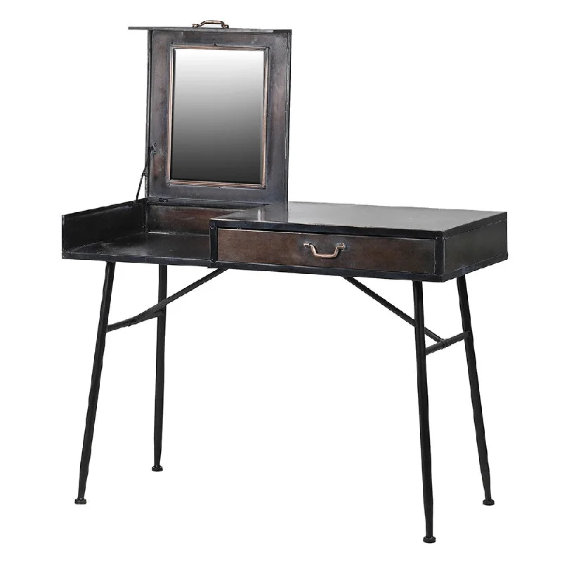 Industrial Iron Dressing Table with Hideaway Mirror