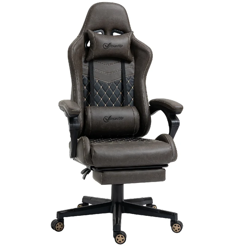 PU Leather Office Gamer Chair Swivel Recliner with Footrest Lumbar Support Adjustable Height