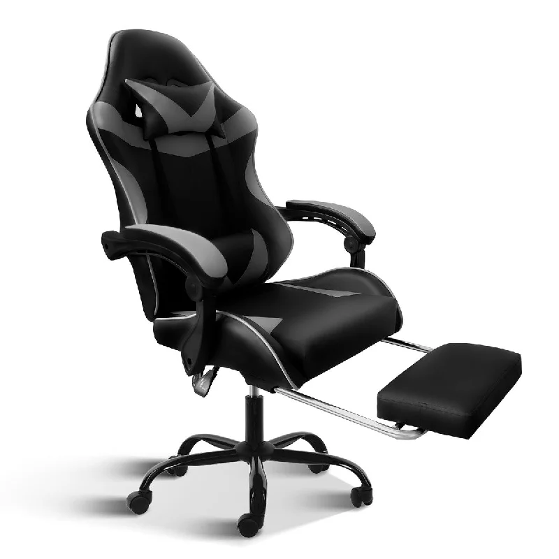 Seat Height Recliner Gaming Office High Back Computer Ergonomic Adjustable Swivel Chair, With footrest, Black/Grey