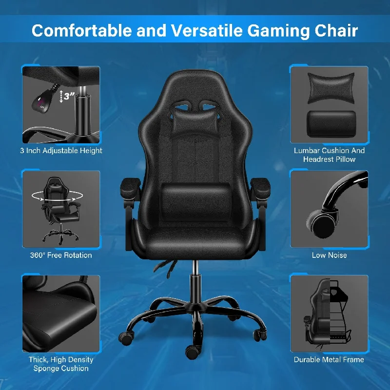 Seat Height Recliner Gaming Office High Back Computer Ergonomic Adjustable Swivel Chair, Without footrest, Black