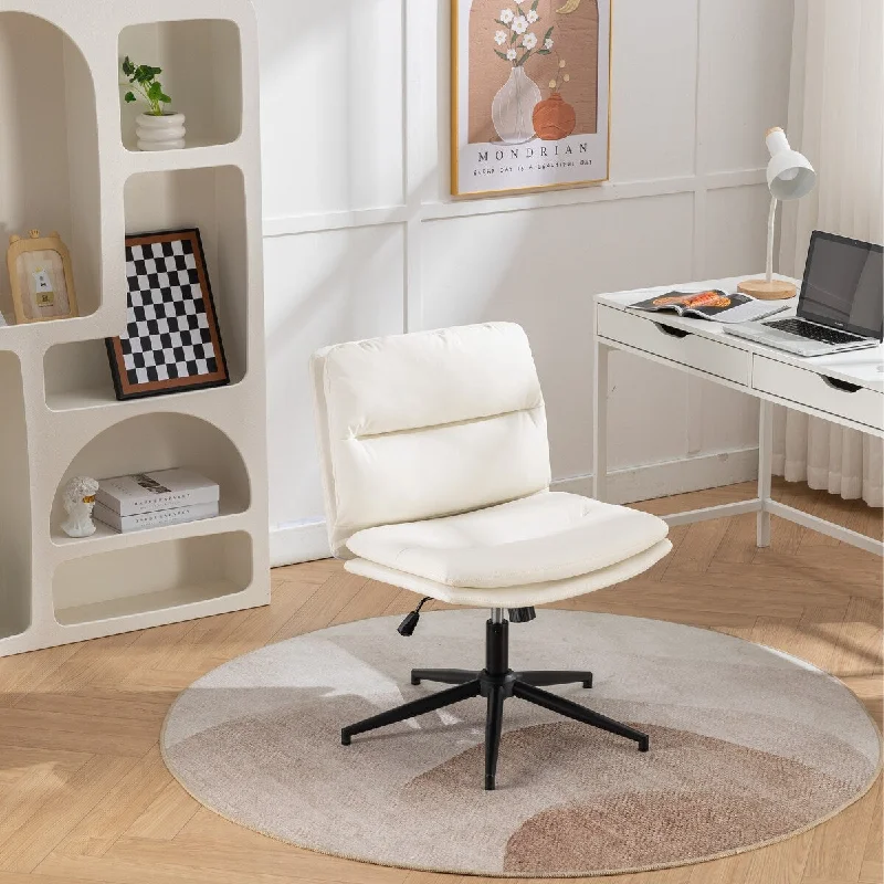 Swivel Vanity Chair, Adjustable Height Leather Cross Legged Chair