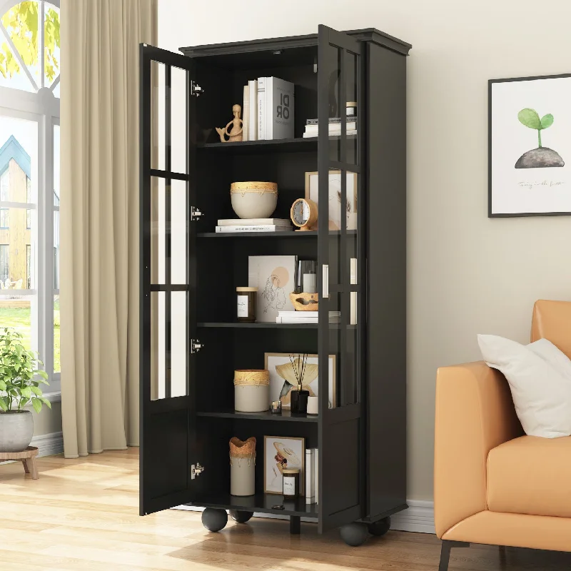 Storage Cabinet with Glass Doors and Adjustable Shelves