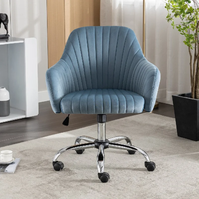 Velvet Home Office Leisure Chair Adjustable with Height Casters, Light Blue