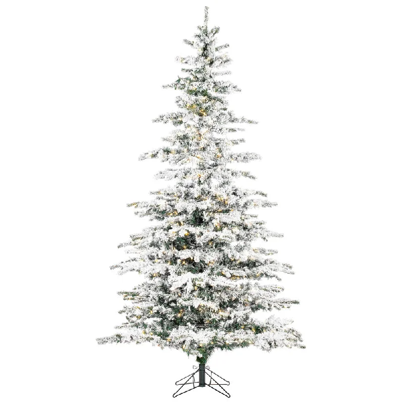 10' Flocked Sierra Fir Artificial Christmas Tree Pure White Single Mold LED