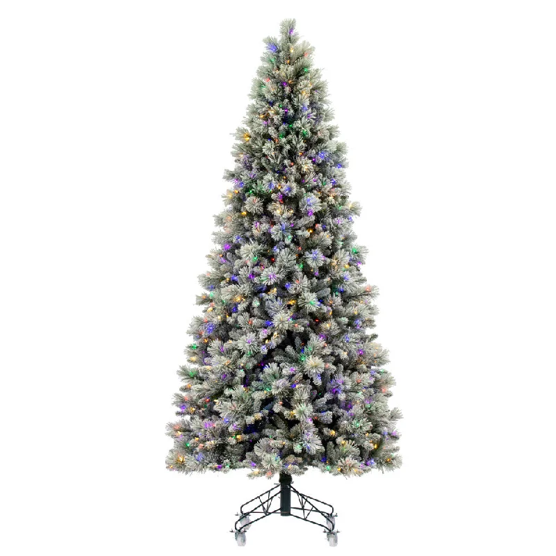 10' x 56" Flocked Jackson Pine Artificial Pre-Lit Christmas Tree Colored Lights.