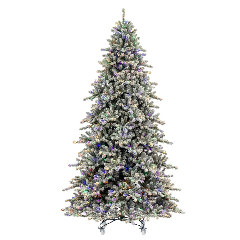 10' x 67" Flocked Bavarian Pine Artificial Pre-Lit Xmas Tree Colored Lights.