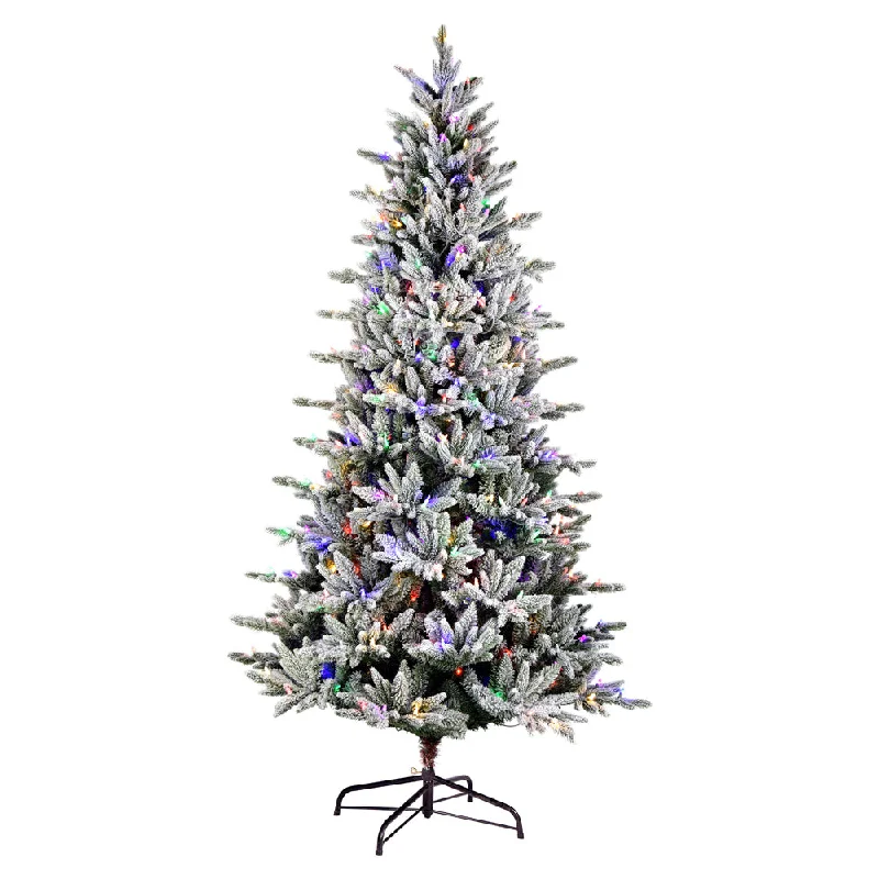 12' x 60" Flocked Vail Pine Artificial Christmas Tree Multi-colored Dura-Lit LED