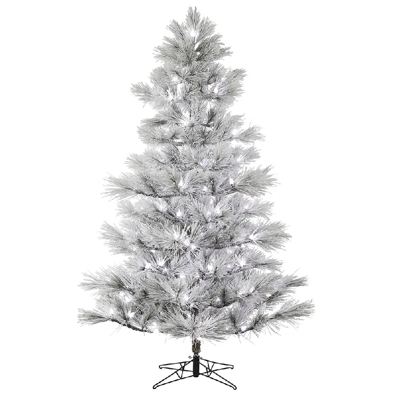 14'x84" Flocked Alder Long Needle Pine Artificial Xmas Tree Frosted White C7 LED