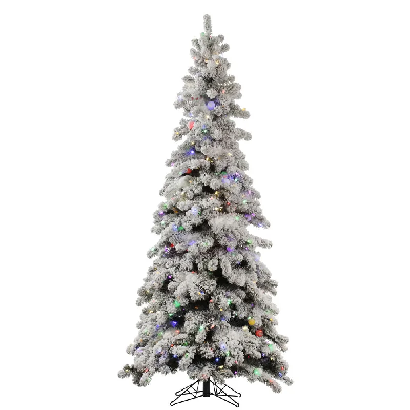 9' Medium Flocked Kodiak Spruce Artificial Christmas Tree Colored LED Lights