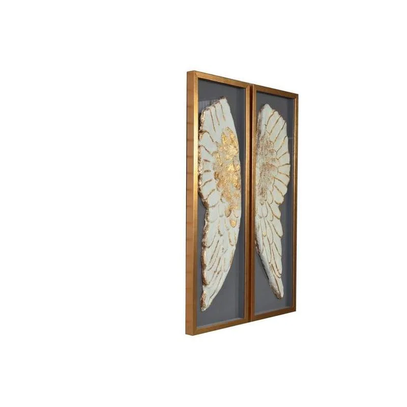 Benzara 51 x 47 Handmade Feather Shadow Box Walldecor, Black and Gold