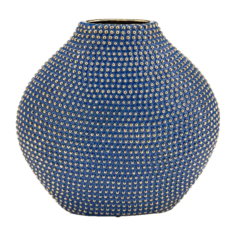 Sagebrook Home 14815-04 Ceramic 16" Beaded Vase, Navy/Gold