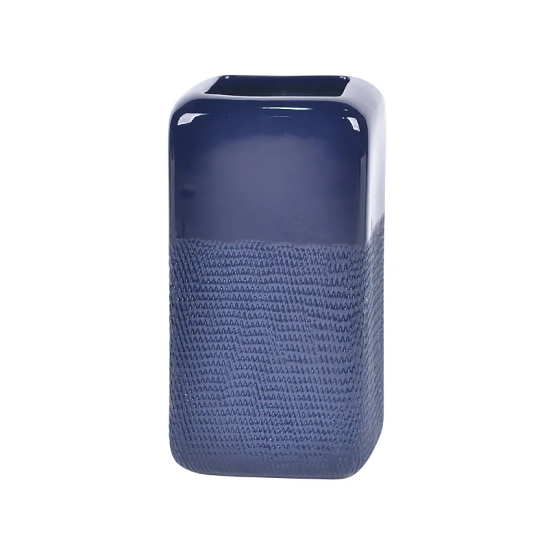 Sagebrook Home 17867-20 Ceramic, 10" Squared Grooved Vase, Navy Blue