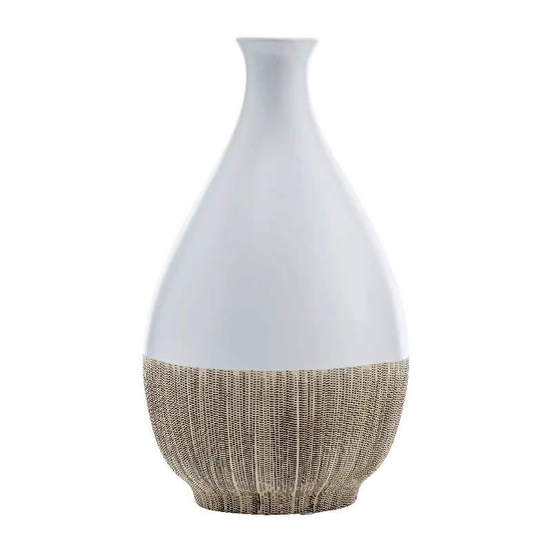 Sagebrook Home 17891-02 Ceramic, 11" 2-Tone Teardrop Vase, Creme/White