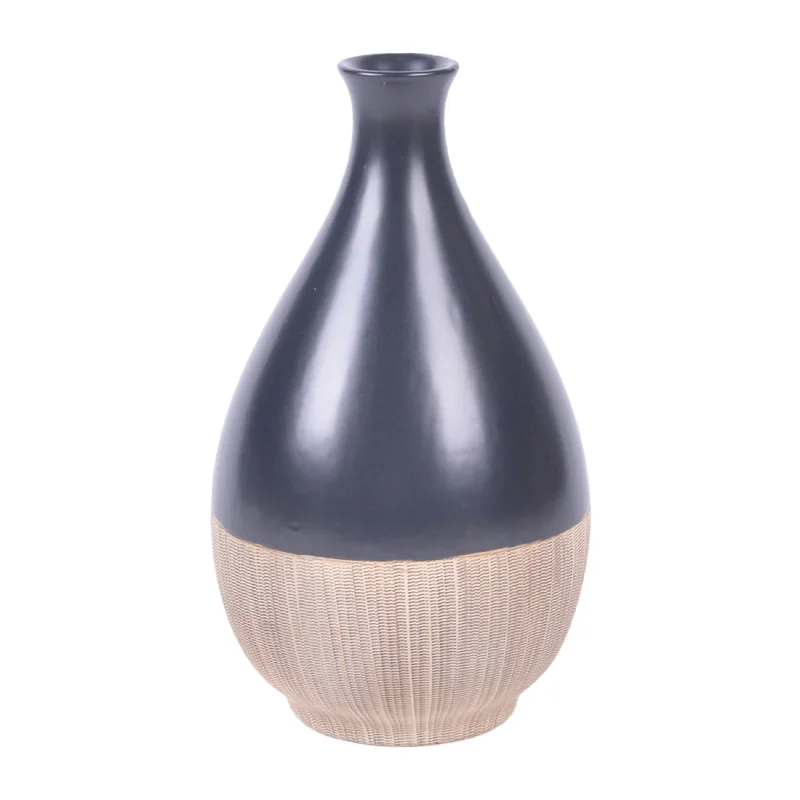 Sagebrook Home 17891-04 Ceramic, 11" 2-Tone Teardrop Vase, Creme/Black