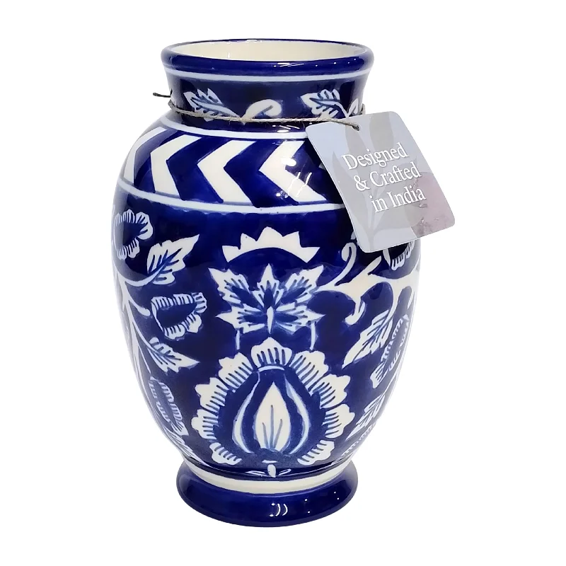 Sagebrook Home 18263 Ceramic, 9" Vines Talavera Vase, Blue/White