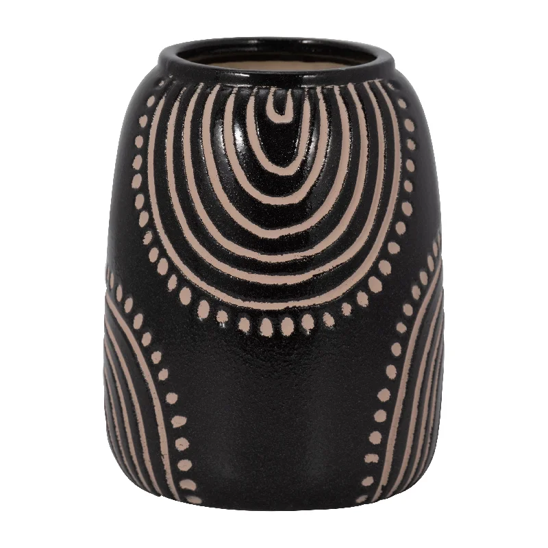 Sagebrook Home 18412-01 Ceramic, 9" Tribal Arch Vase, Black/Tan