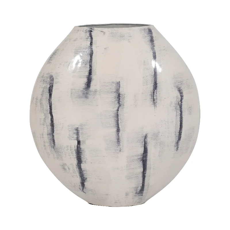 Sagebrook Home 18498-01 Metal, 20" Enameled Round Vase, Distressed White