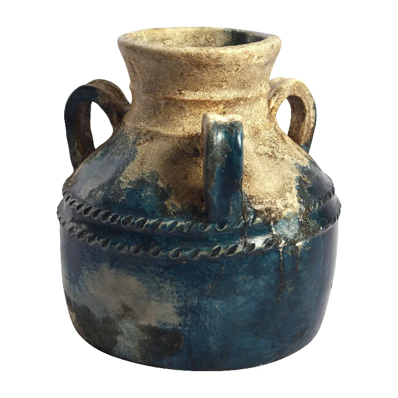 Sagebrook Home 19008-03 Terracotta, 12" Triple Handle Jug, Blue/Ivory