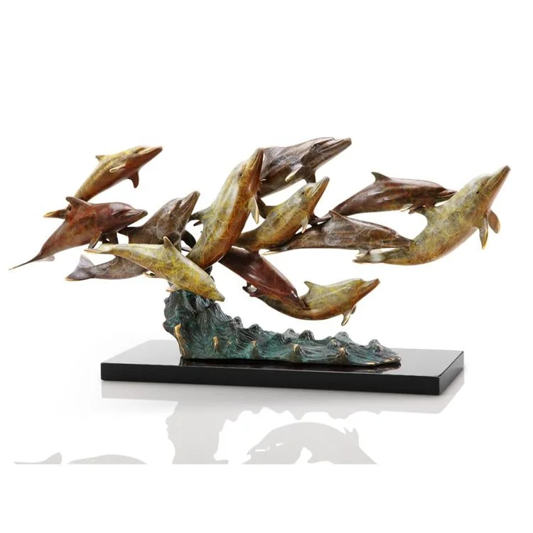 SPI Home 80266 Brass Dozen Swimming Dolphins Sculpture - Home Decor