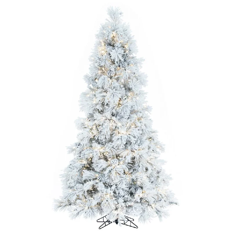 Vickerman 12' x 72" Flocked Atka Slim Artificial Christmas Tree Warm White LED