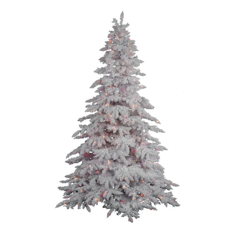 Vickerman 9' Flocked White Spruce Artificial Christmas Tree Multi-Colored Lights