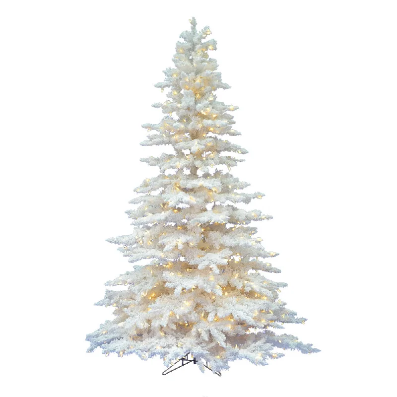 Vickerman 9' Flocked White Spruce Artificial Christmas Tree Pure White LED